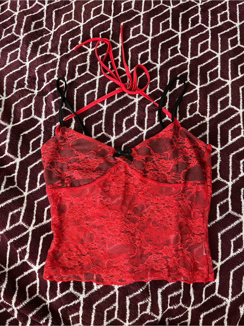 Red Lace Crop Cami Top